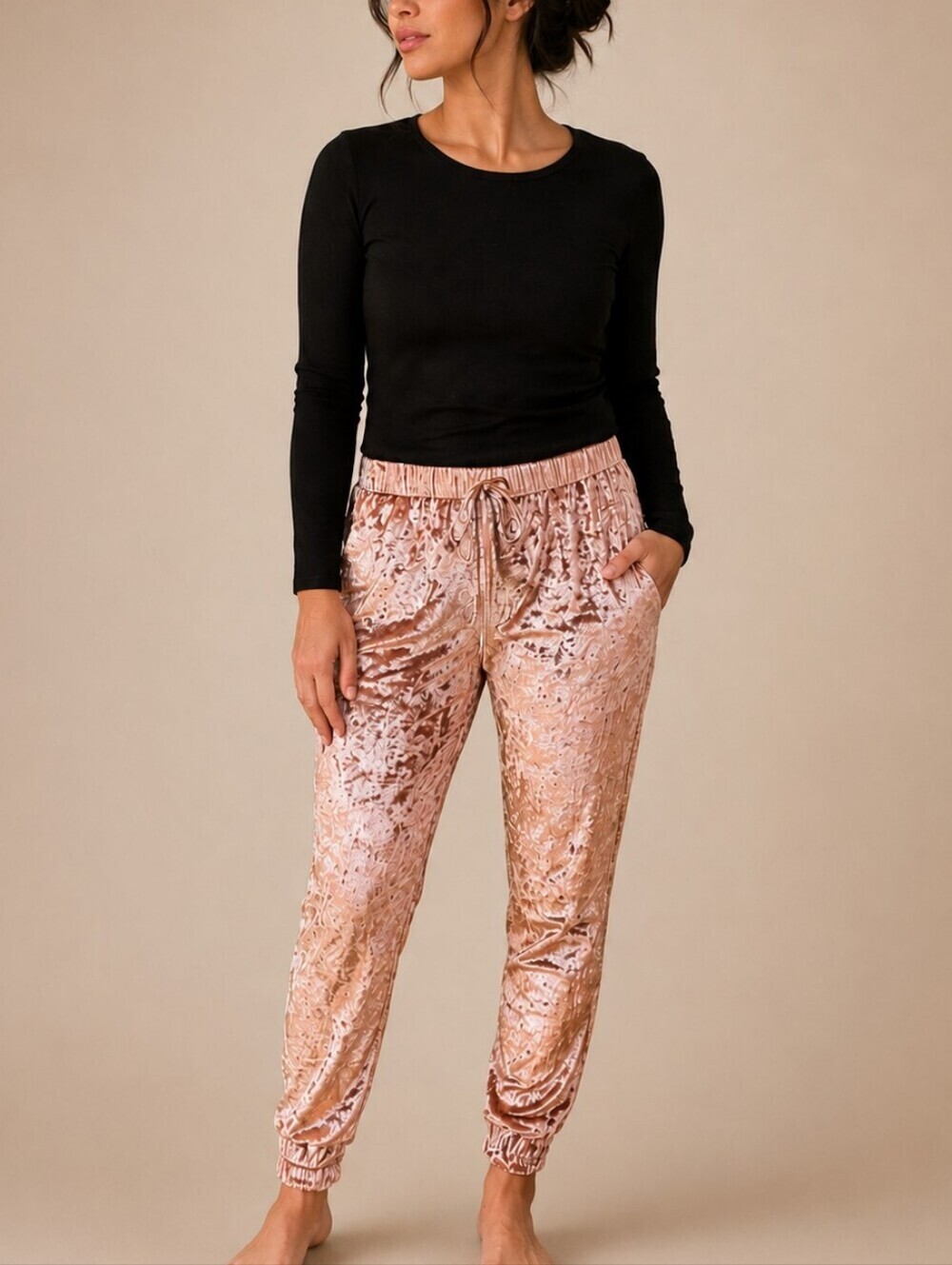 3/$30 MOSAIC AND CO. Pink Crushed Velvet Casual Lounge Ankle Pants